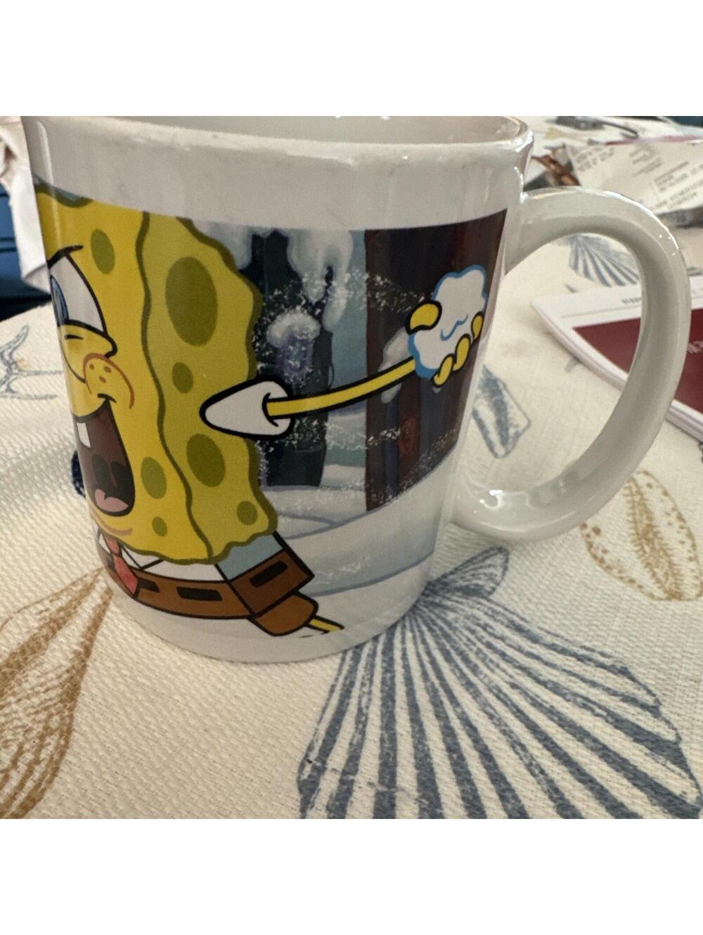 SPONGE BOB Coffee Mug Cup Square Pants print 2007 Viacom Ceramic snow day snow